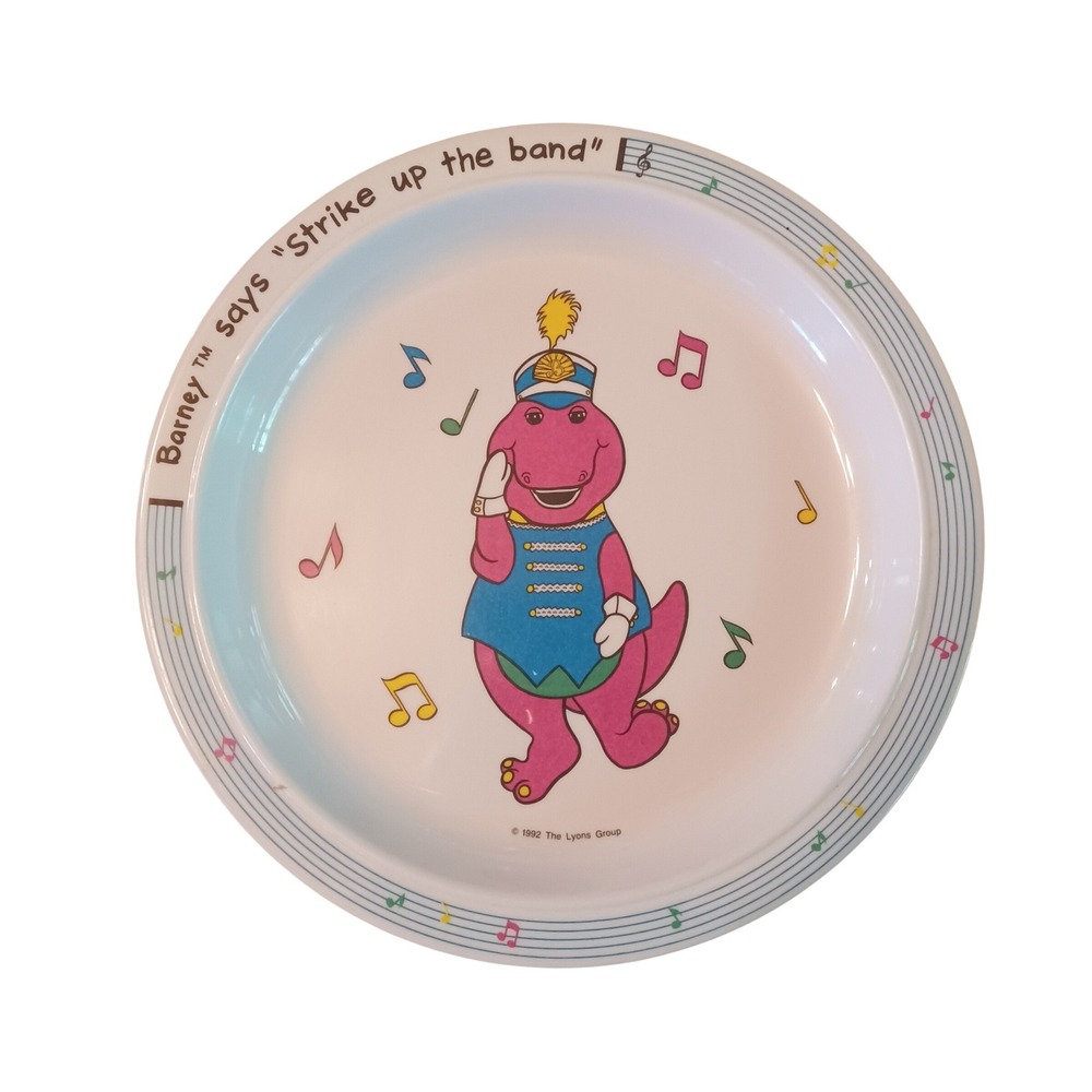 Selandia Barney Plate Kids 8.5in White Vintage 1992 Strike Up The Band